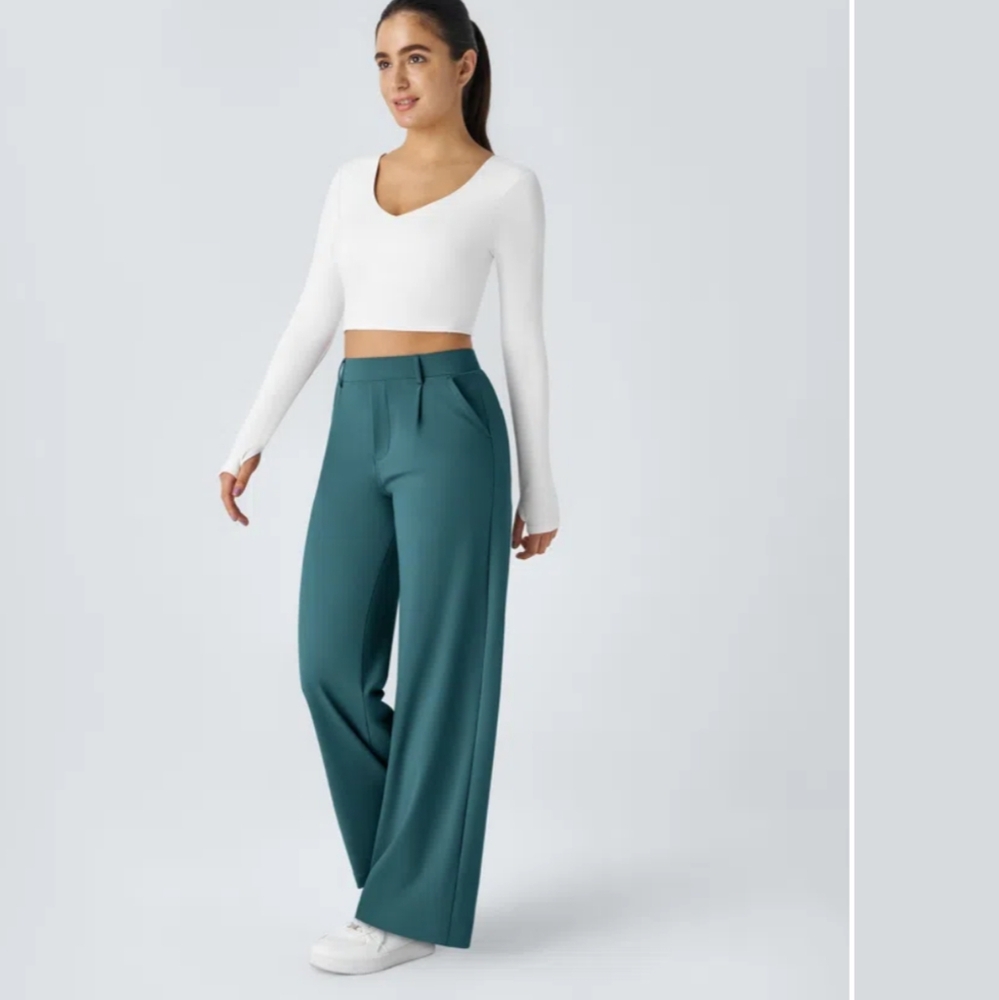 HALARA Green Wide Leg Pants High-Waisted Comfort